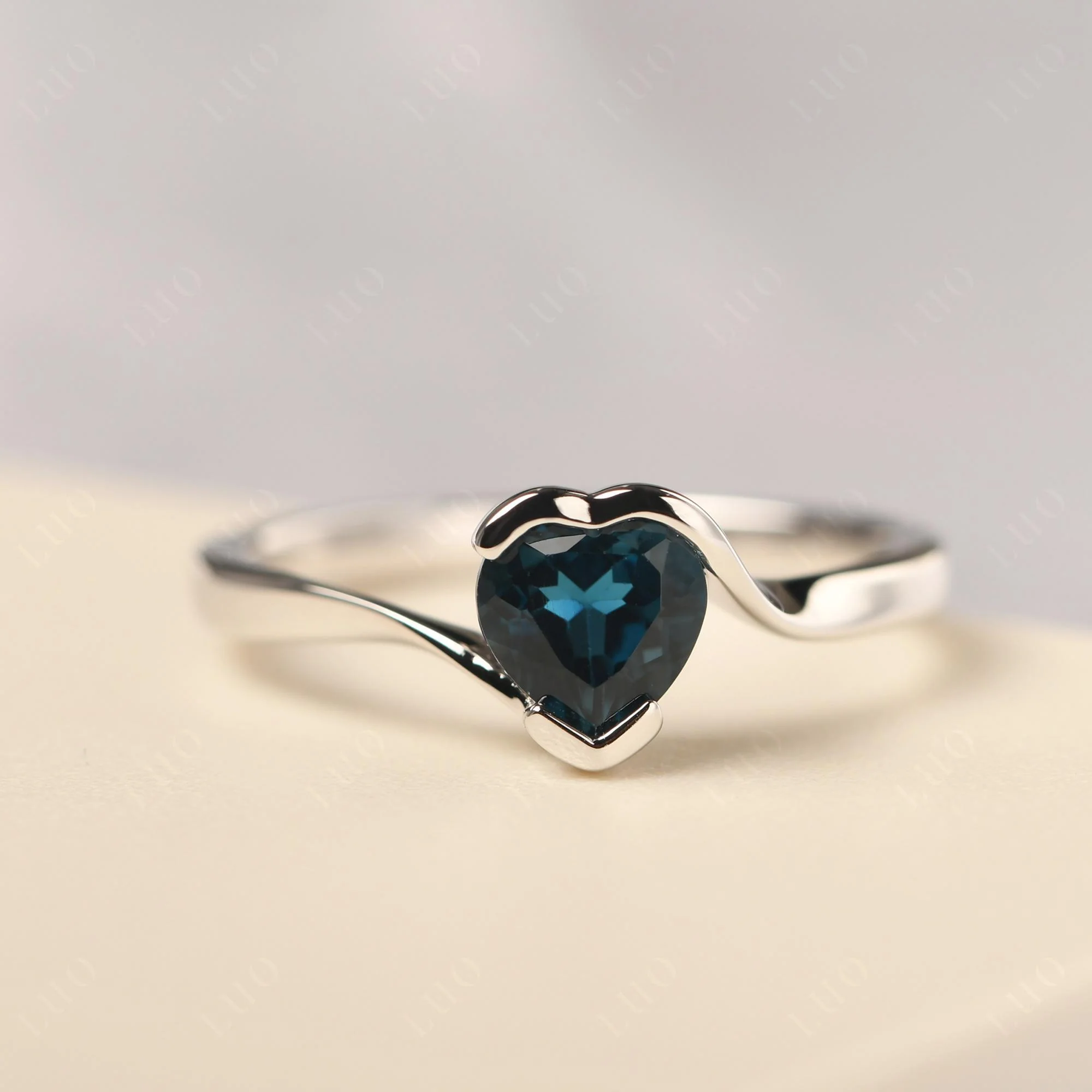 London Blue Topaz Heart Shape Solitaire Ring - Image 10