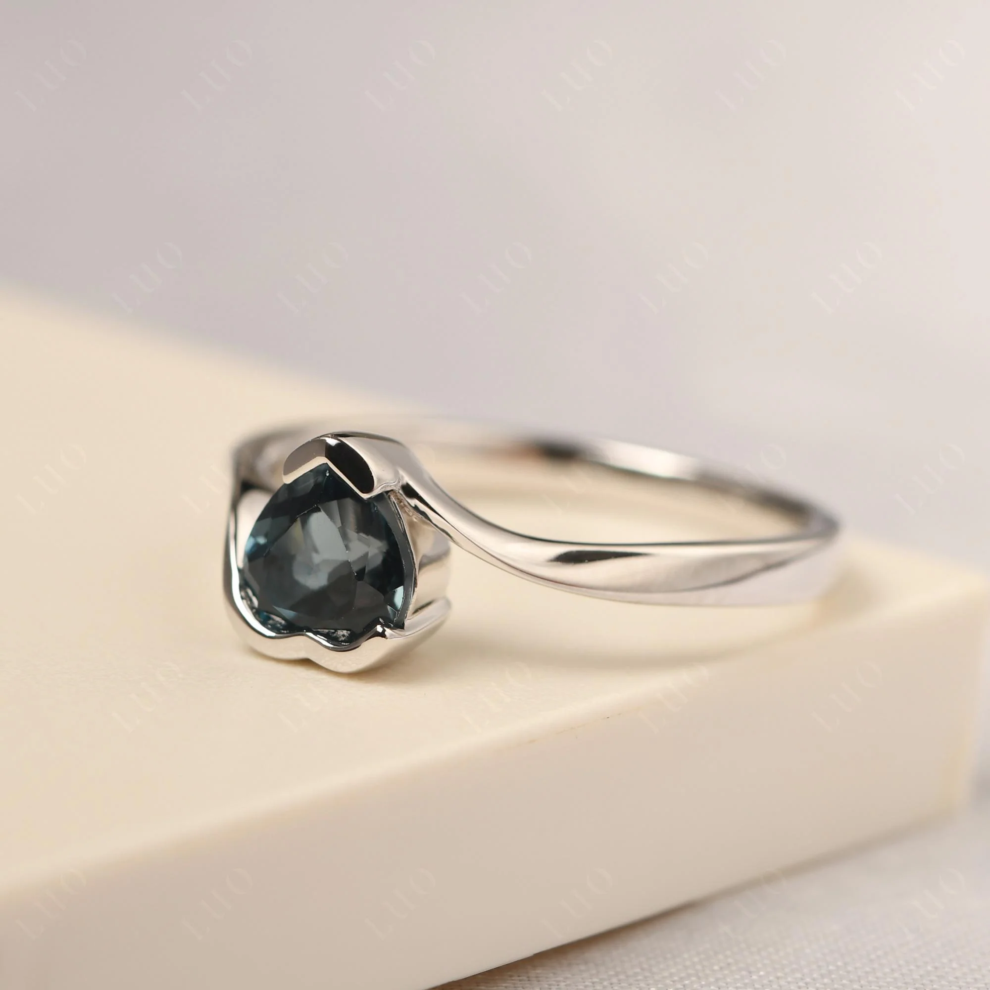 London Blue Topaz Heart Shape Solitaire Ring - Image 11