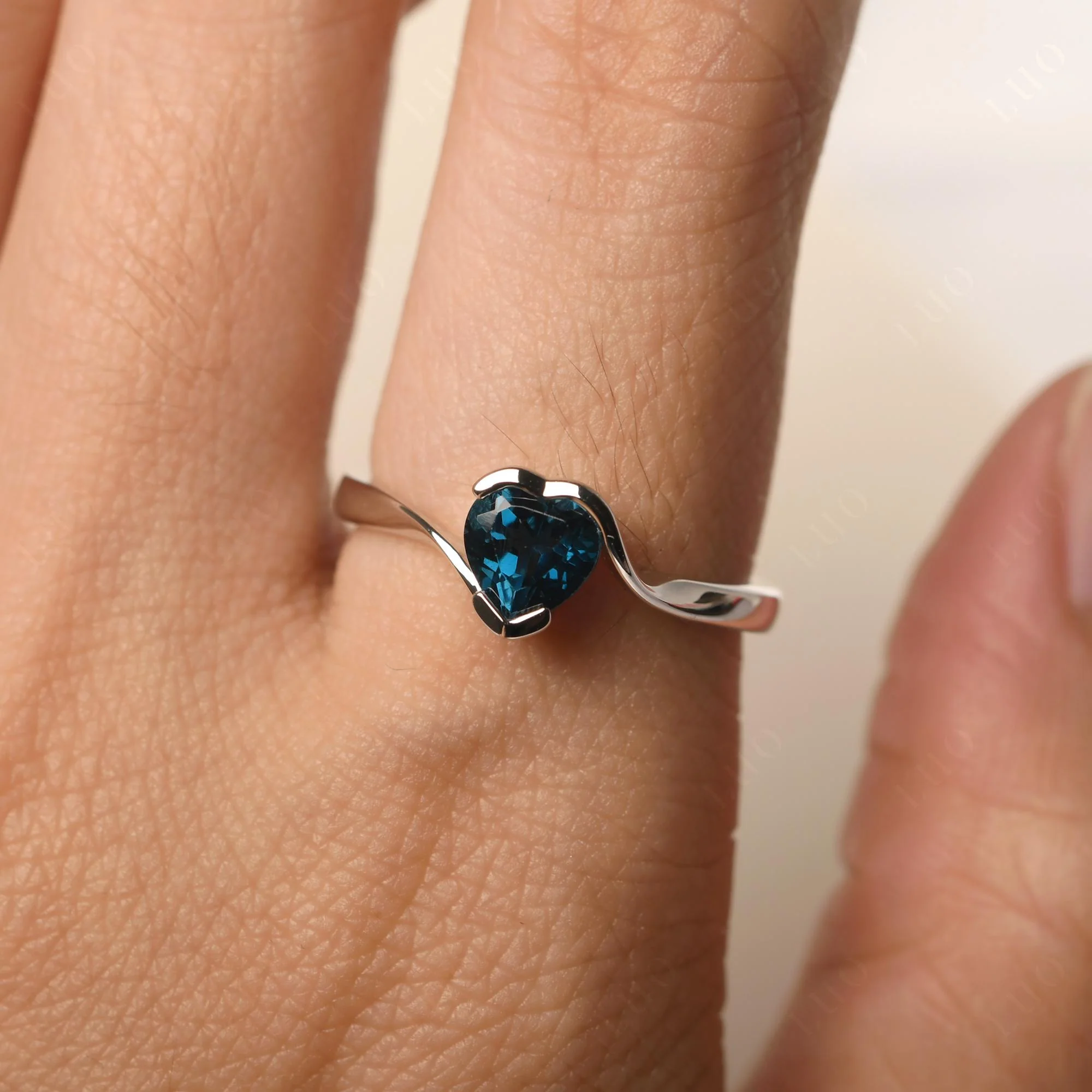 London Blue Topaz Heart Shape Solitaire Ring - Image 14