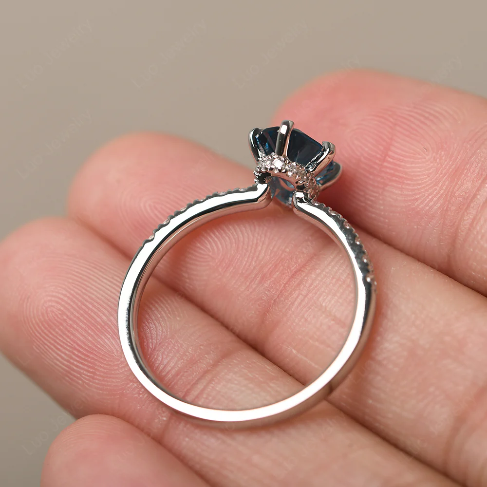 London Blue Topaz Hidden Halo Oval Engagement Ring - Image 3