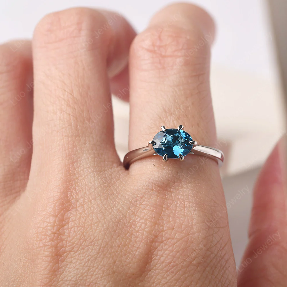 London Blue Topaz 6 Prong Oval Engagement Ring - Image 5