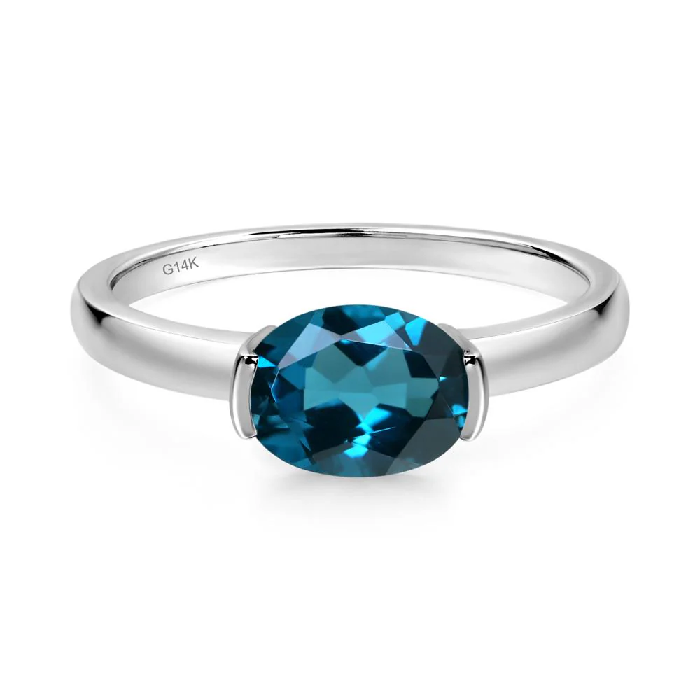 Oval London Blue Topaz Horizontal Engagement Ring