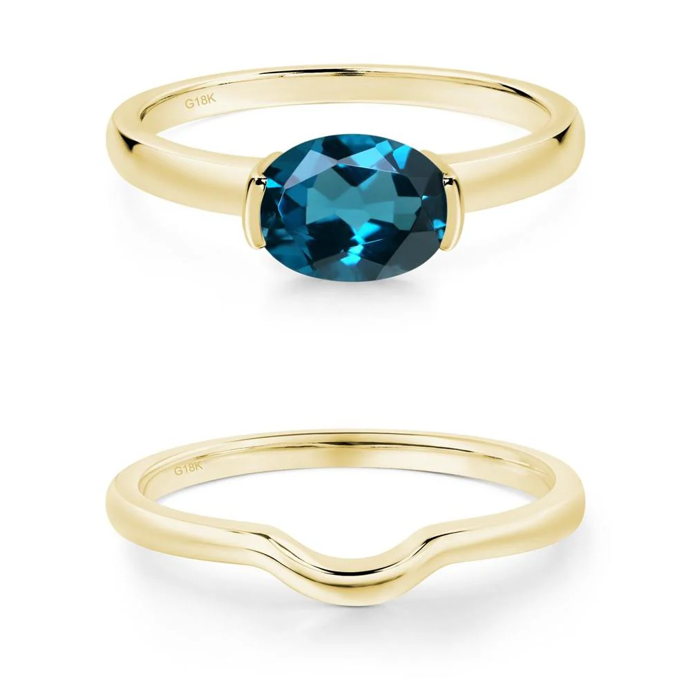 Oval London Blue Topaz Horizontal Engagement Ring - Image 13