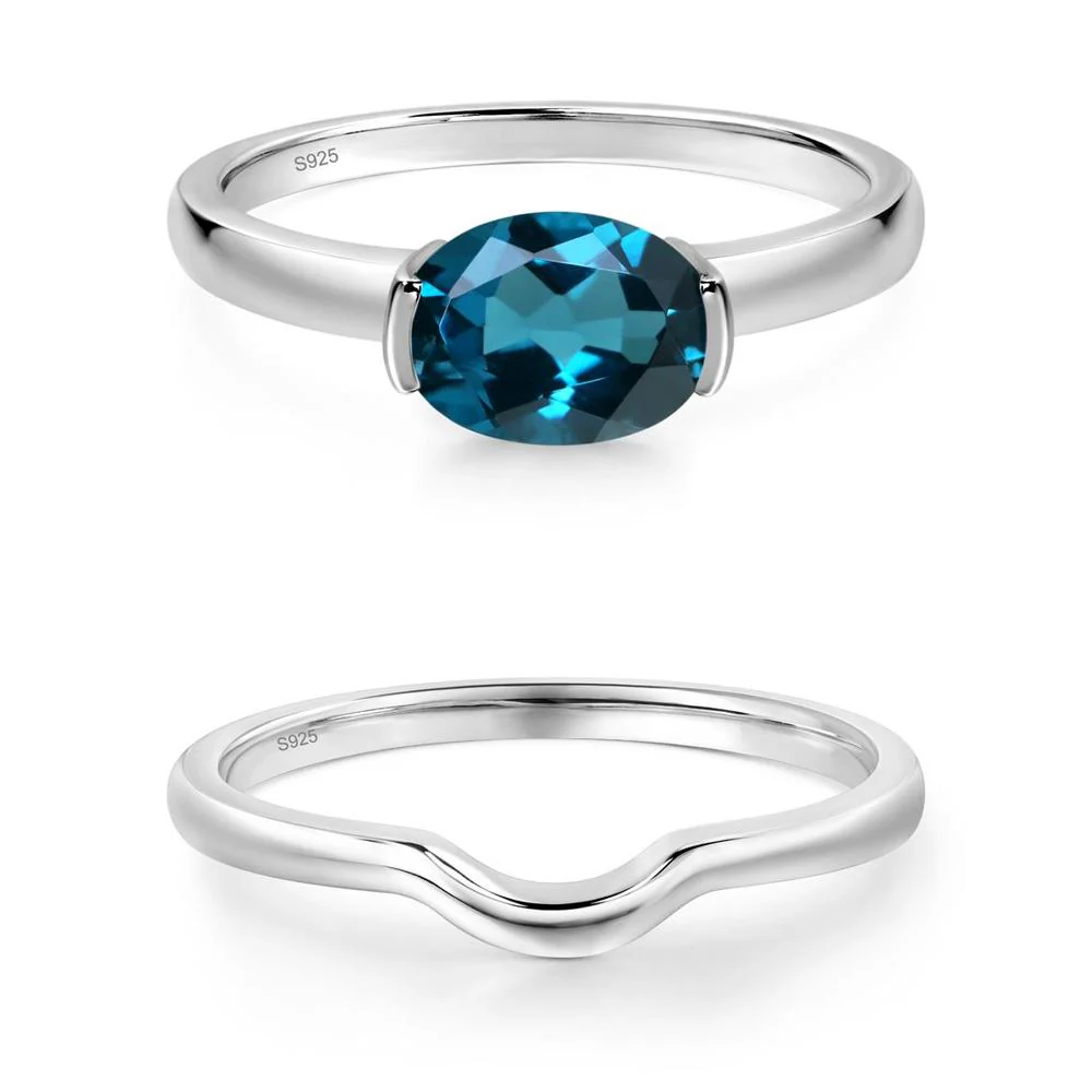 Oval London Blue Topaz Horizontal Engagement Ring - Image 15