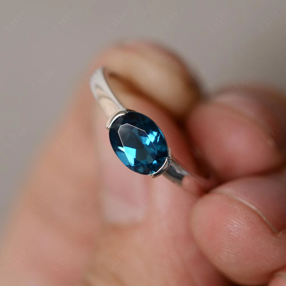 Oval London Blue Topaz Horizontal Engagement Ring - Image 29