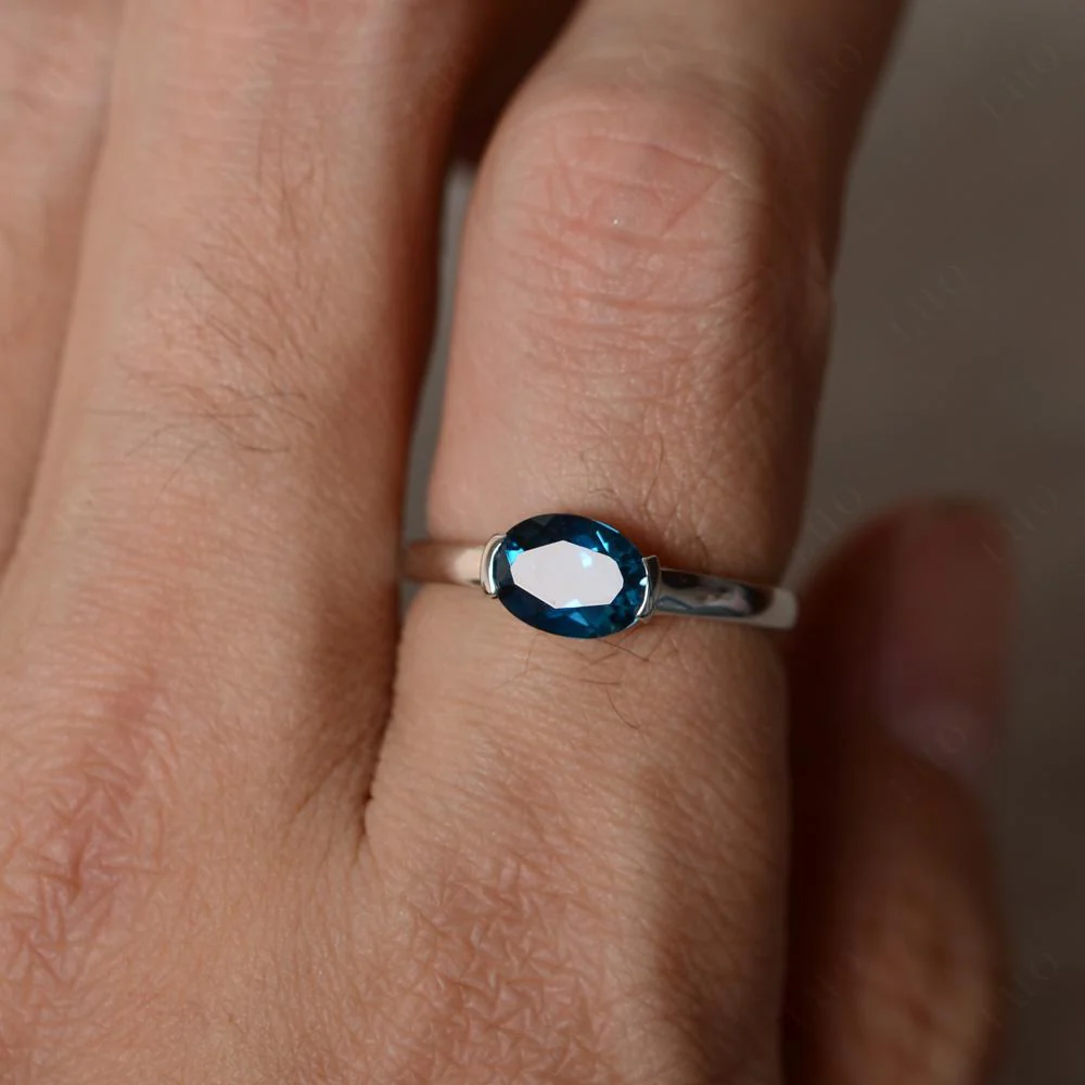 Oval London Blue Topaz Horizontal Engagement Ring - Image 30