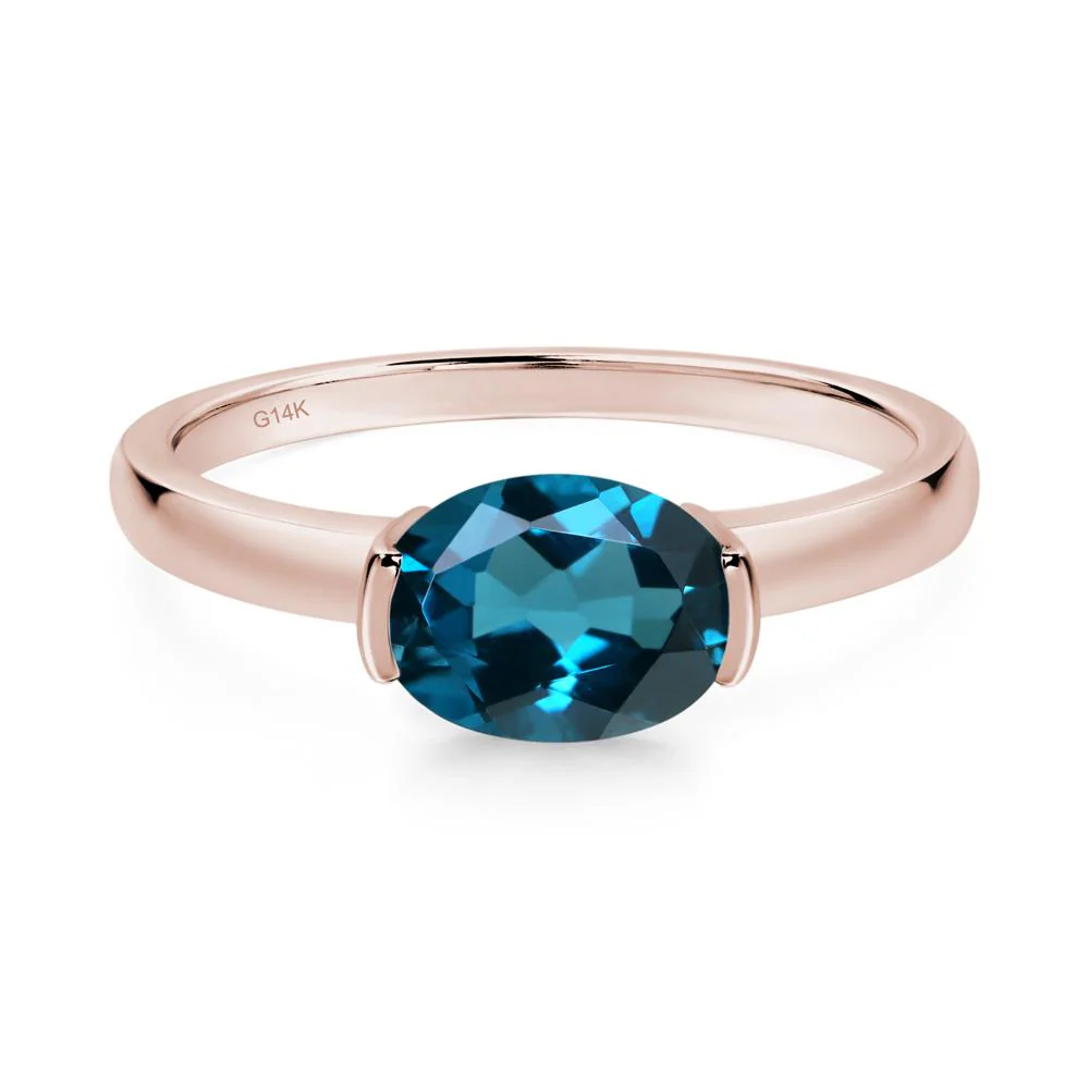 Oval London Blue Topaz Horizontal Engagement Ring - Image 8