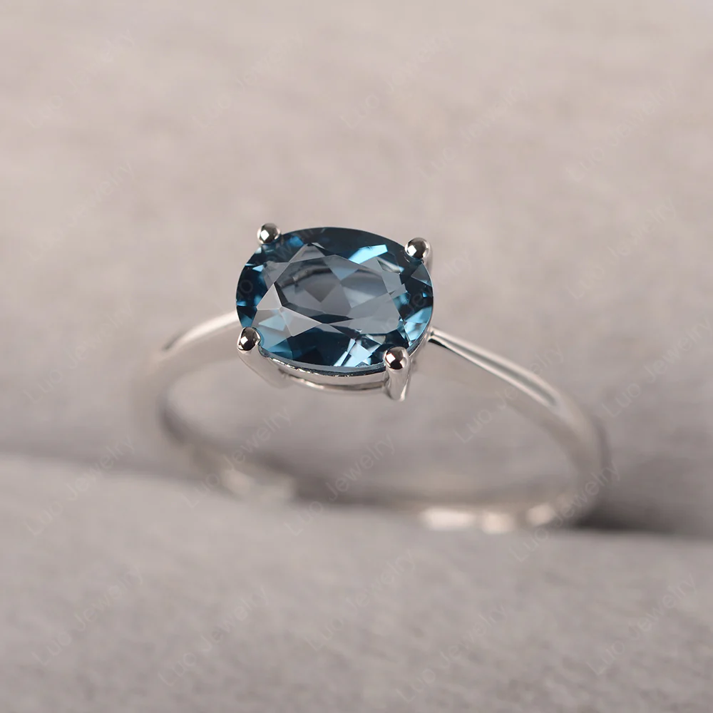 London Blue Topaz Oval Solitaire Engagement Ring