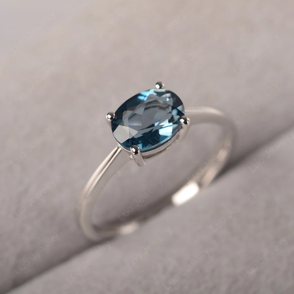 London Blue Topaz Oval Solitaire Engagement Ring - Image 2