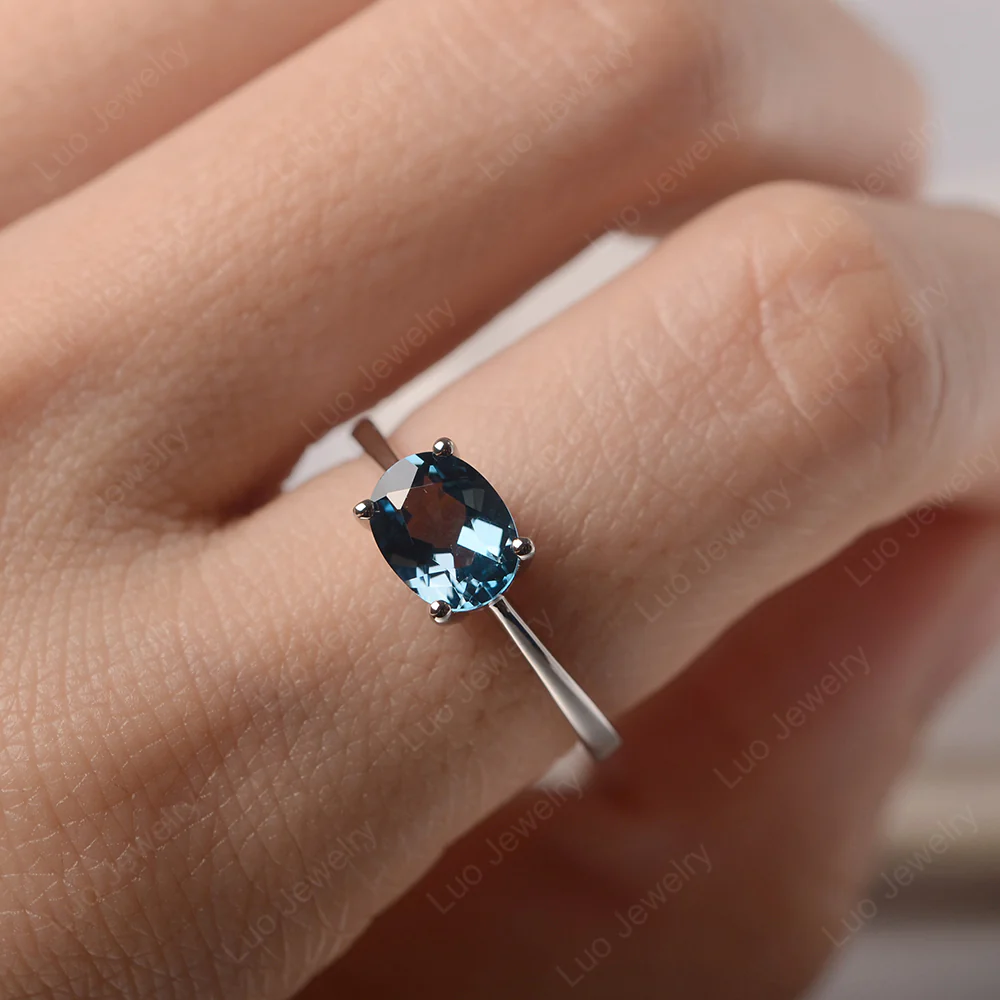 London Blue Topaz Oval Solitaire Engagement Ring - Image 5