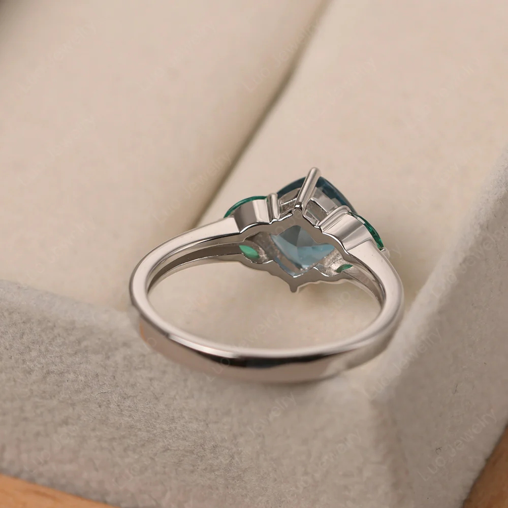 London Blue Topaz Kite Set Cushion Engagement Ring - Image 3