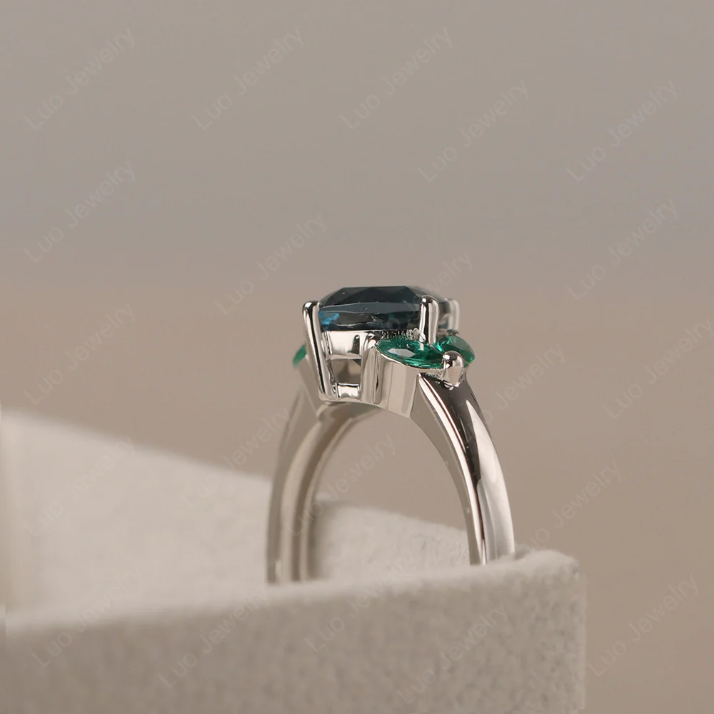 London Blue Topaz Kite Set Cushion Engagement Ring - Image 4