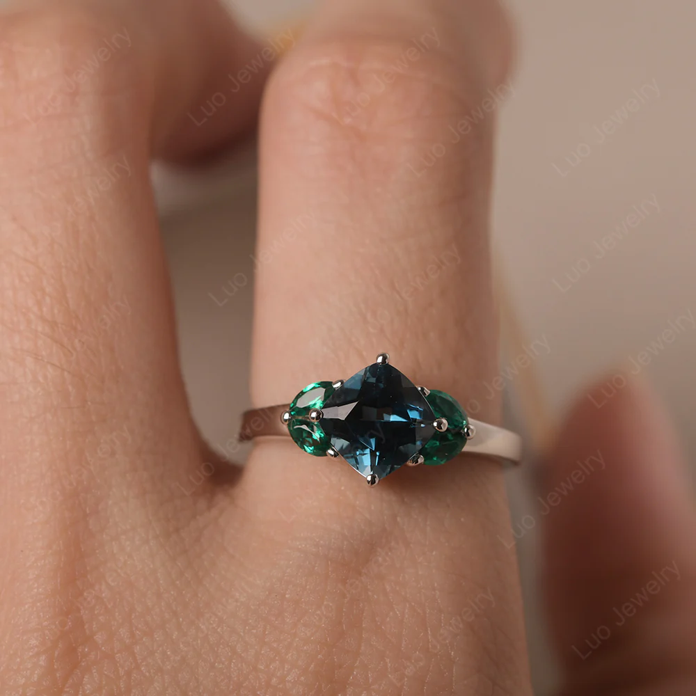London Blue Topaz Kite Set Cushion Engagement Ring - Image 5