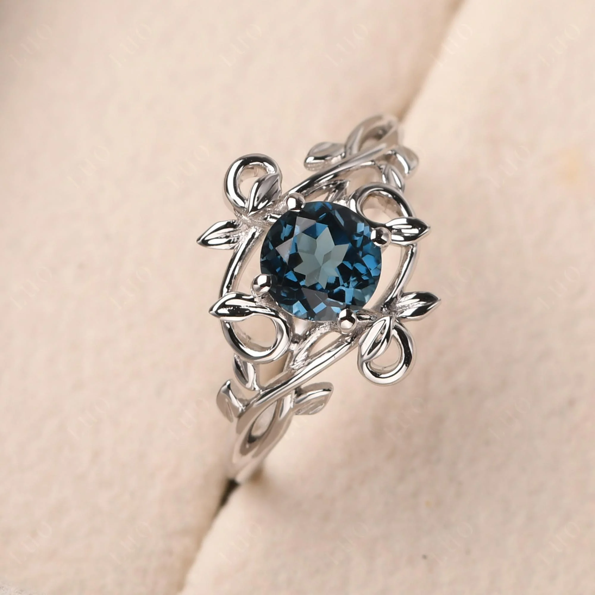 London Blue Topaz Leaf and Vine Engagement Ring - Image 10