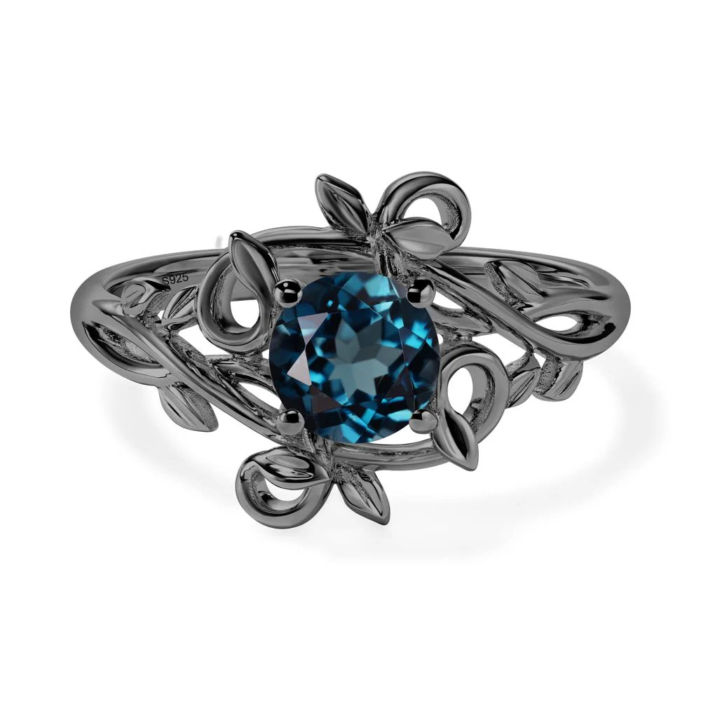 London Blue Topaz Leaf and Vine Engagement Ring - Image 3