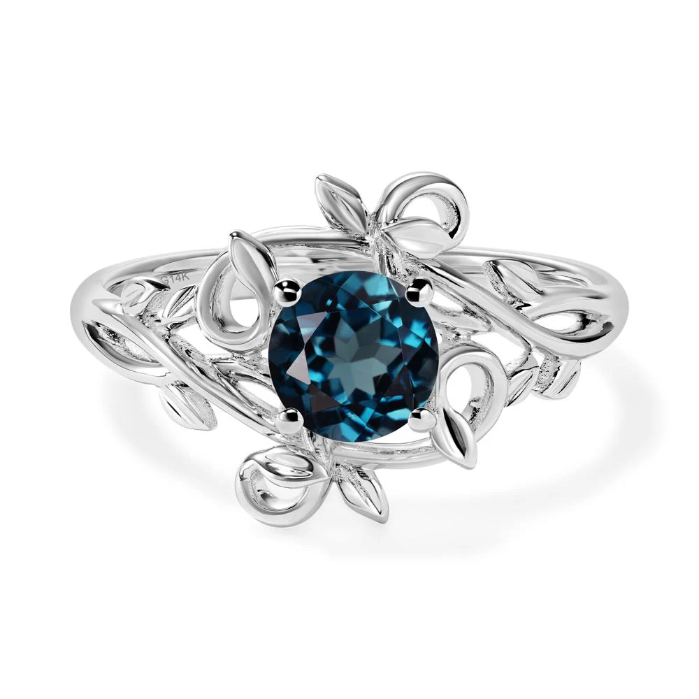 London Blue Topaz Leaf and Vine Engagement Ring - Image 4