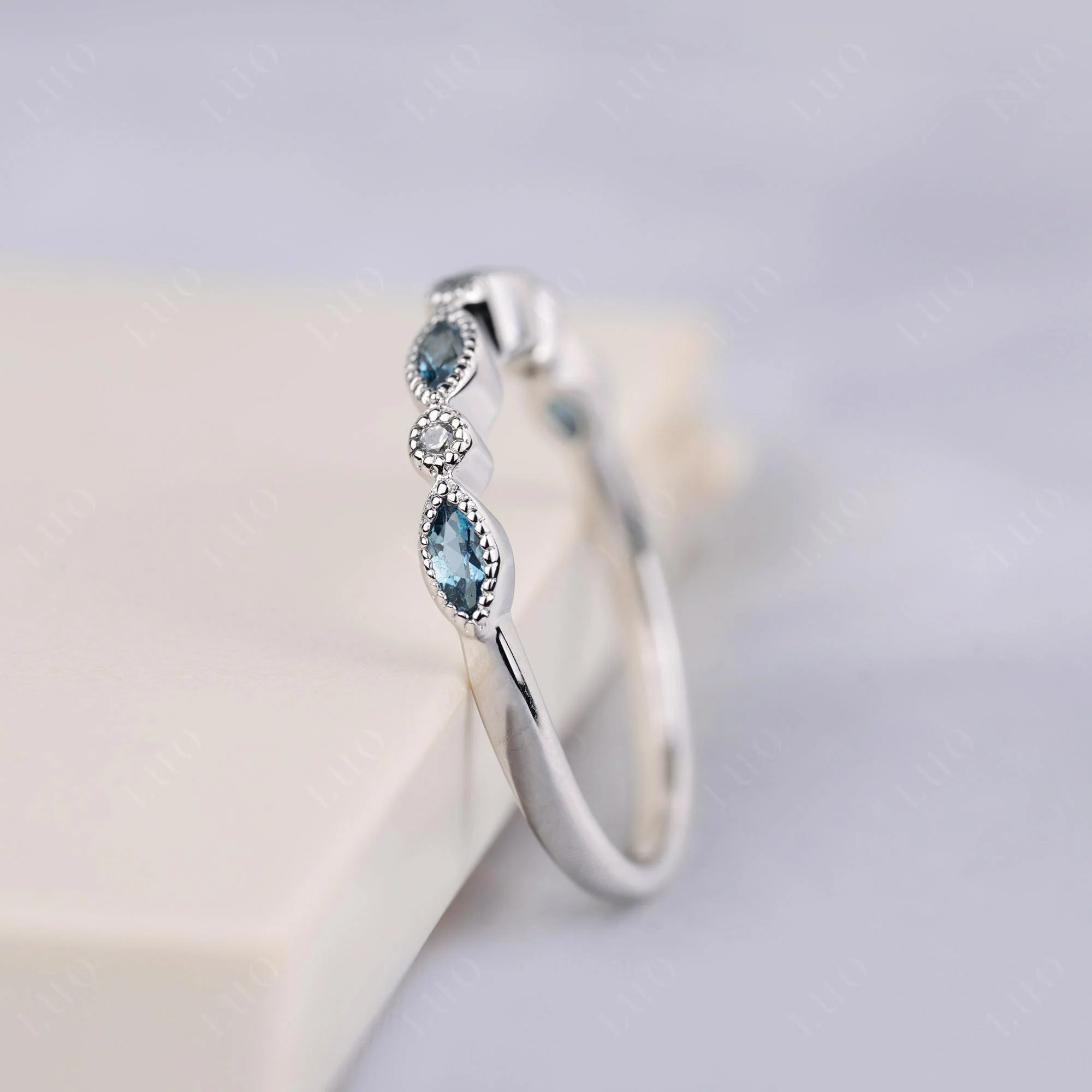 London Blue Topaz Milgrain Band Ring - Image 2