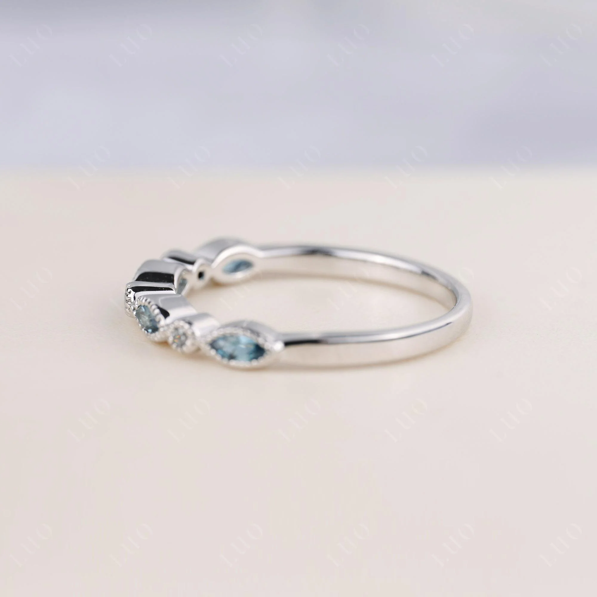 London Blue Topaz Milgrain Band Ring - Image 3