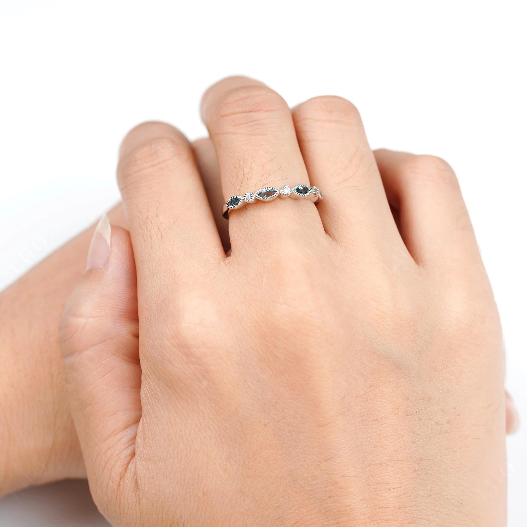 London Blue Topaz Milgrain Band Ring - Image 5