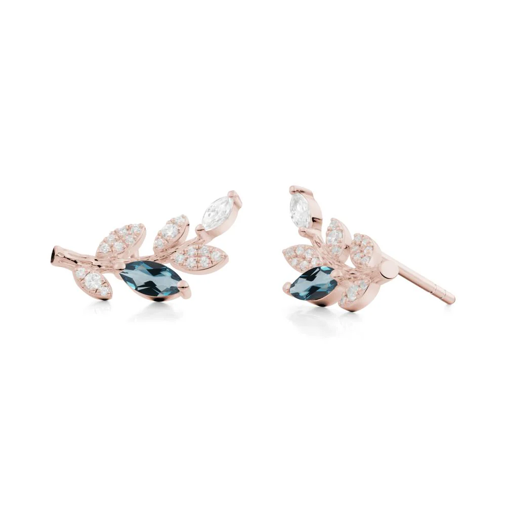 London Blue Topaz Olive Branch Stud Earrings