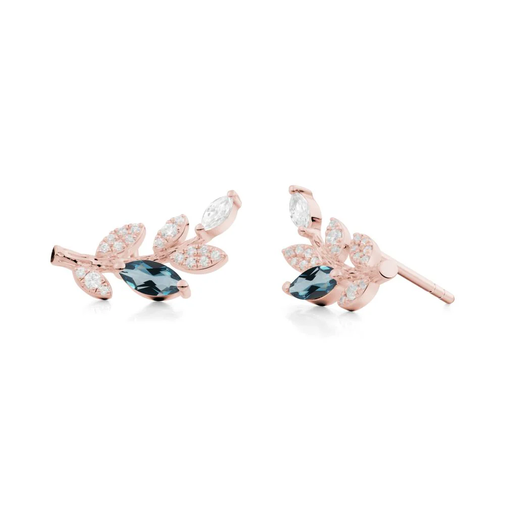 London Blue Topaz Olive Branch Stud Earrings - Image 3