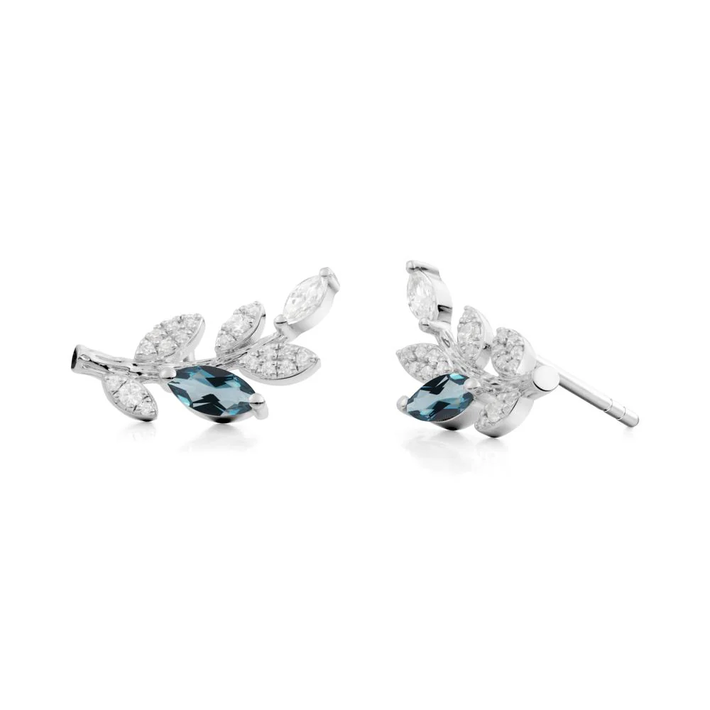 London Blue Topaz Olive Branch Stud Earrings - Image 5