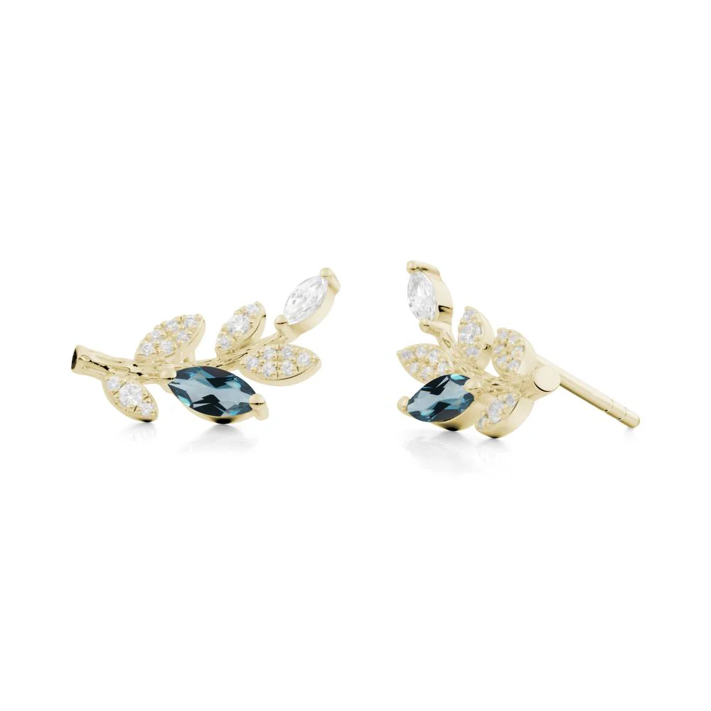 London Blue Topaz Olive Branch Stud Earrings - Image 6
