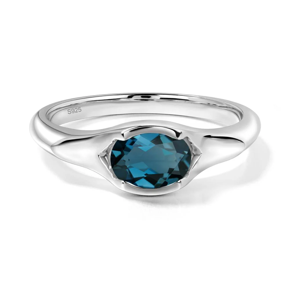 London Blue Topaz Oval Bezel Set Engagement Ring