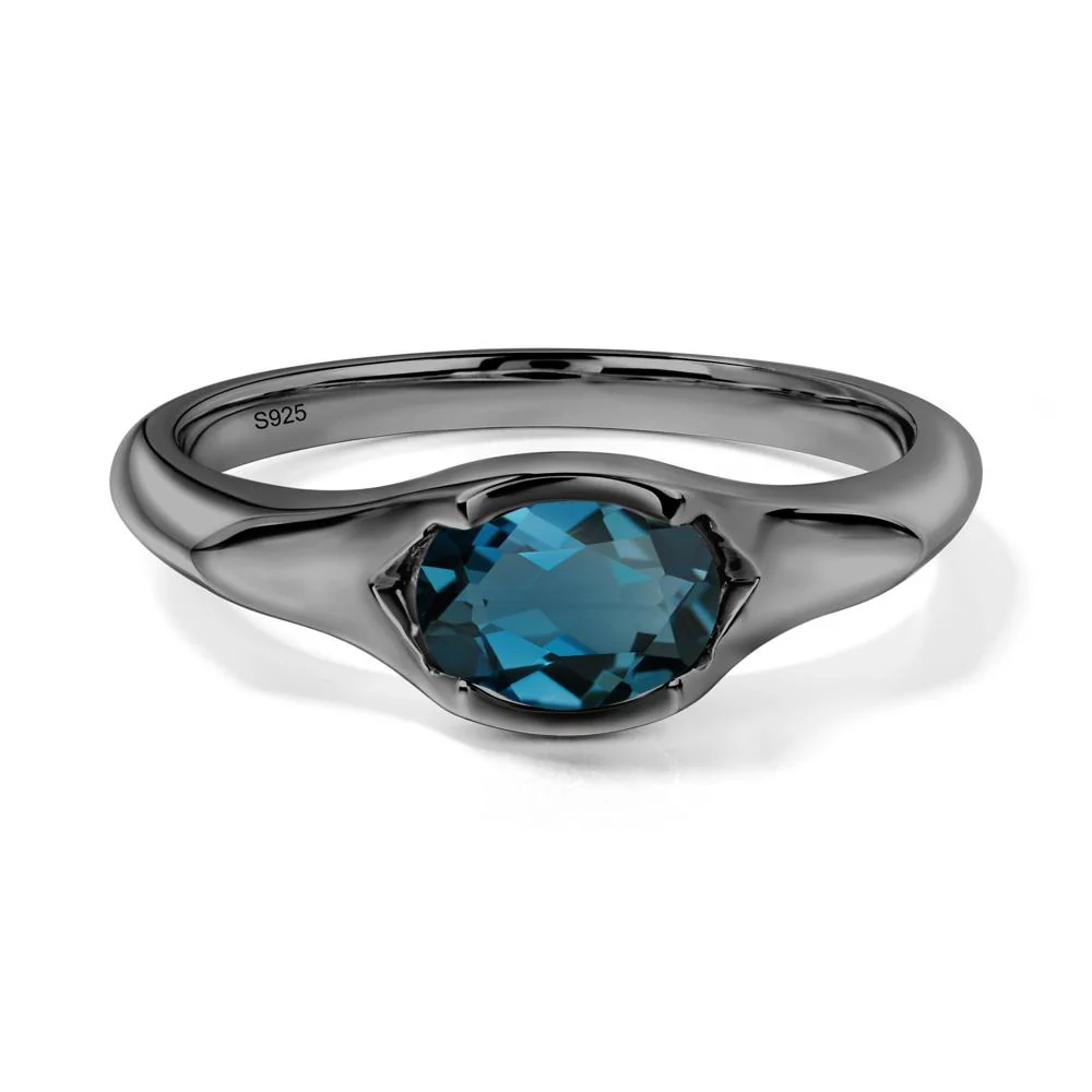 London Blue Topaz Oval Bezel Set Engagement Ring - Image 3
