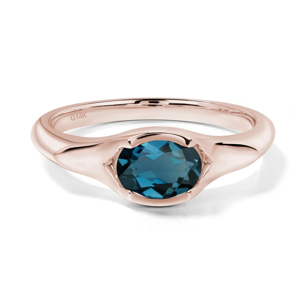 London Blue Topaz Oval Bezel Set Engagement Ring - Image 4