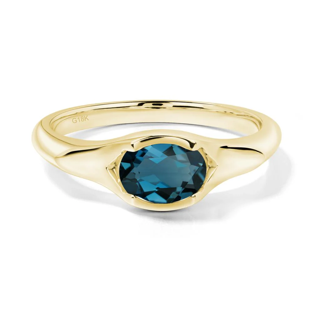 London Blue Topaz Oval Bezel Set Engagement Ring - Image 5
