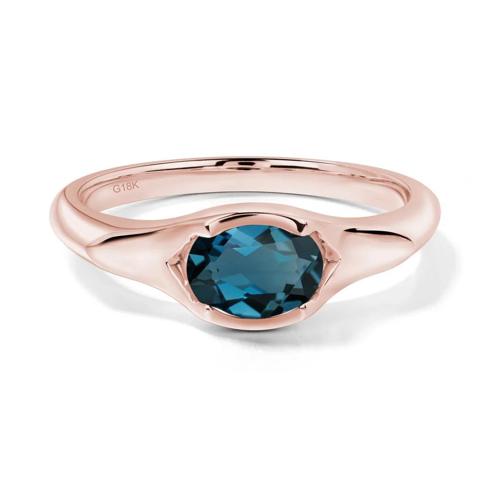 London Blue Topaz Oval Bezel Set Engagement Ring - Image 8