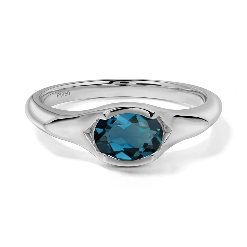 London Blue Topaz Oval Bezel Set Engagement Ring - Image 9