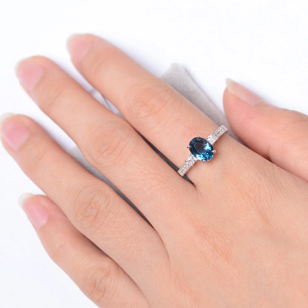 Oval London Blue Topaz Milgrain Statement Ring - Image 4