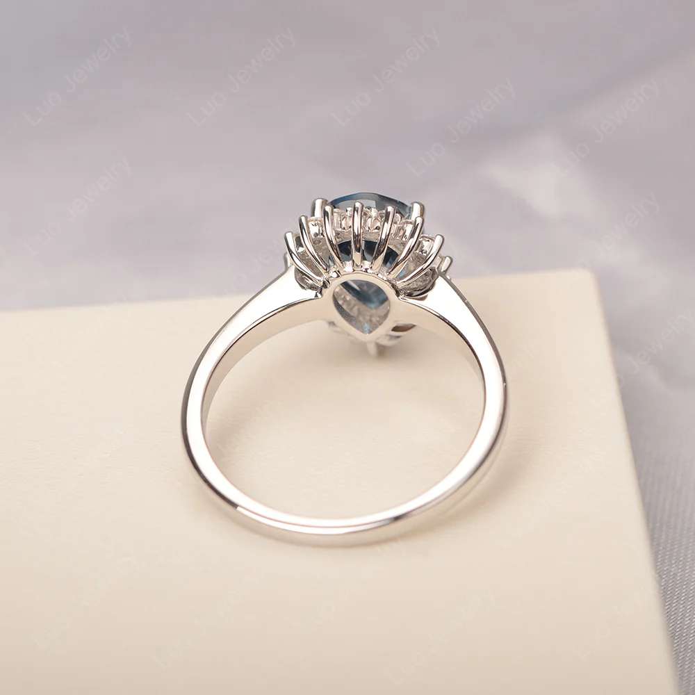 London Blue Topaz Pear Shaped Halo Ring - Image 3