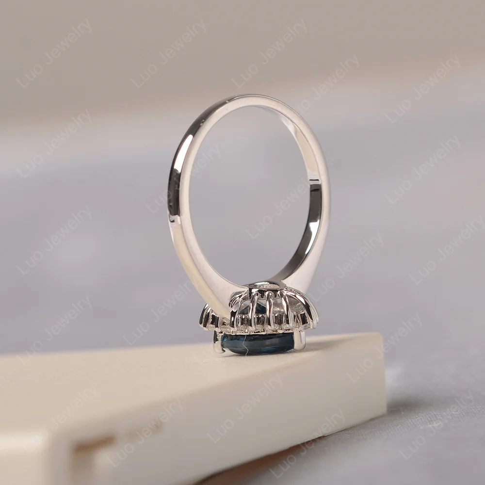 London Blue Topaz Pear Shaped Halo Ring - Image 4