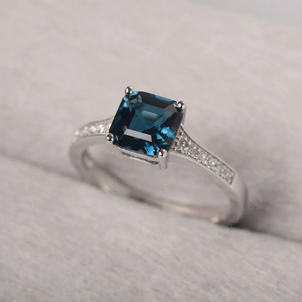 London Blue Topaz Asscher Cut Ring
