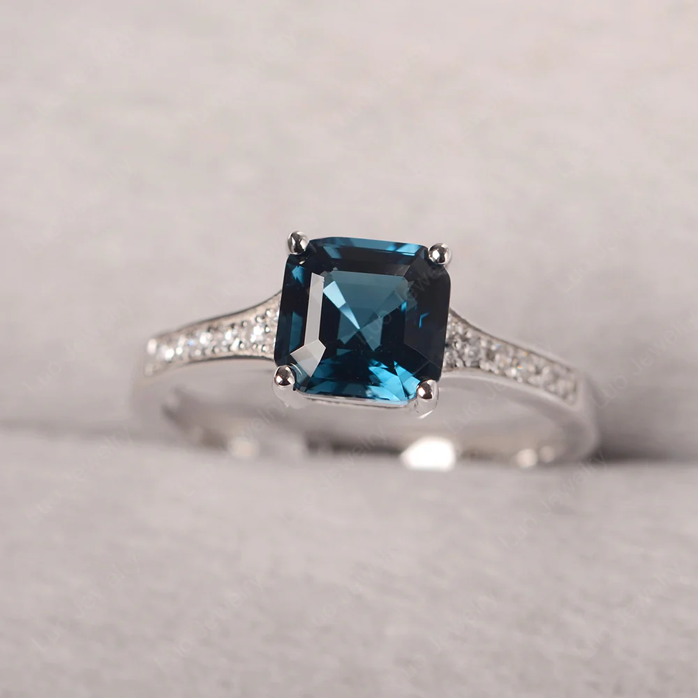 London Blue Topaz Asscher Cut Ring - Image 2