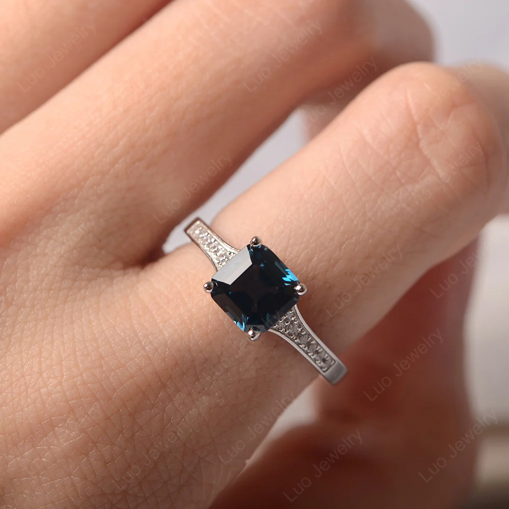 London Blue Topaz Asscher Cut Ring - Image 5
