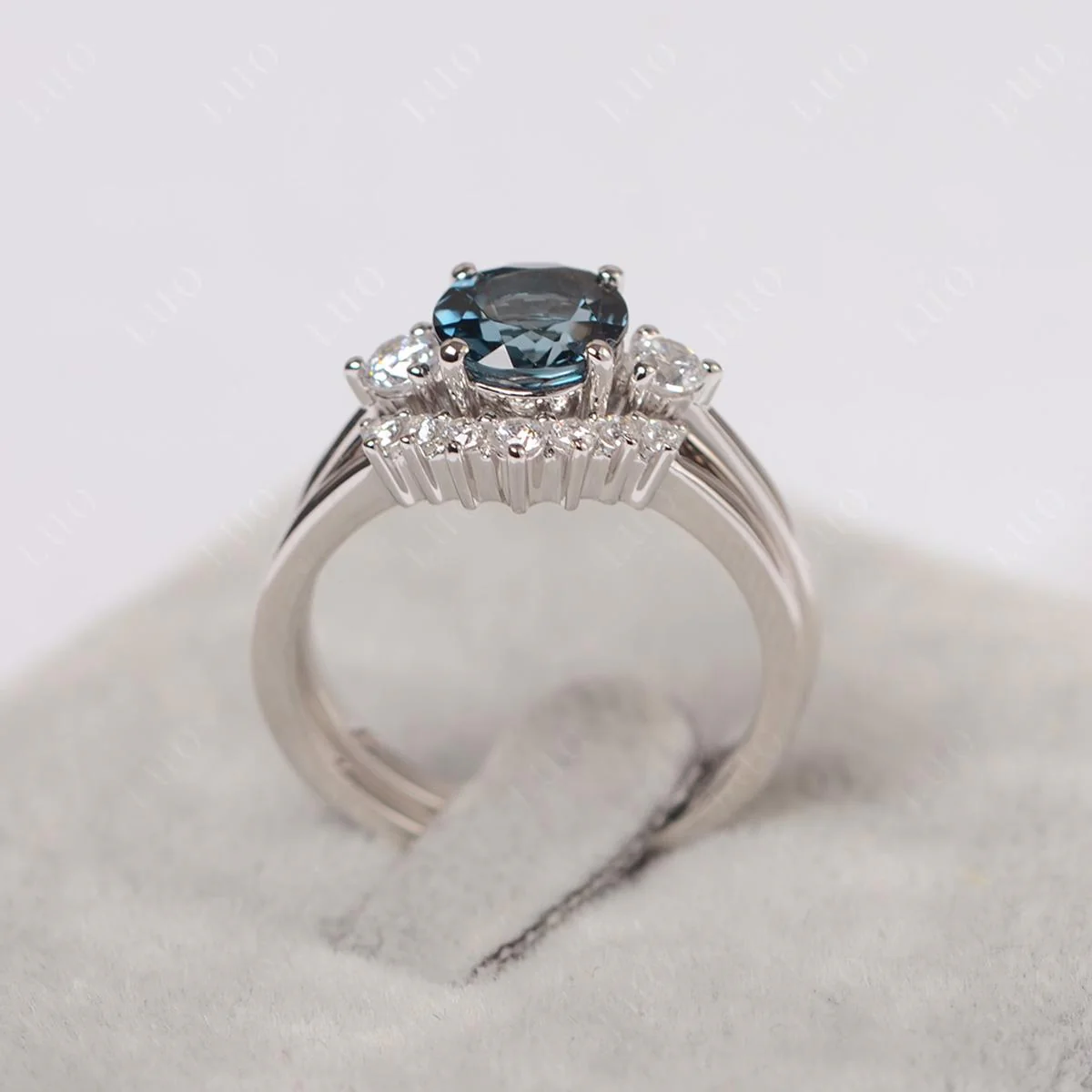 Round London Blue Topaz Wedding Ring Set - Image 12