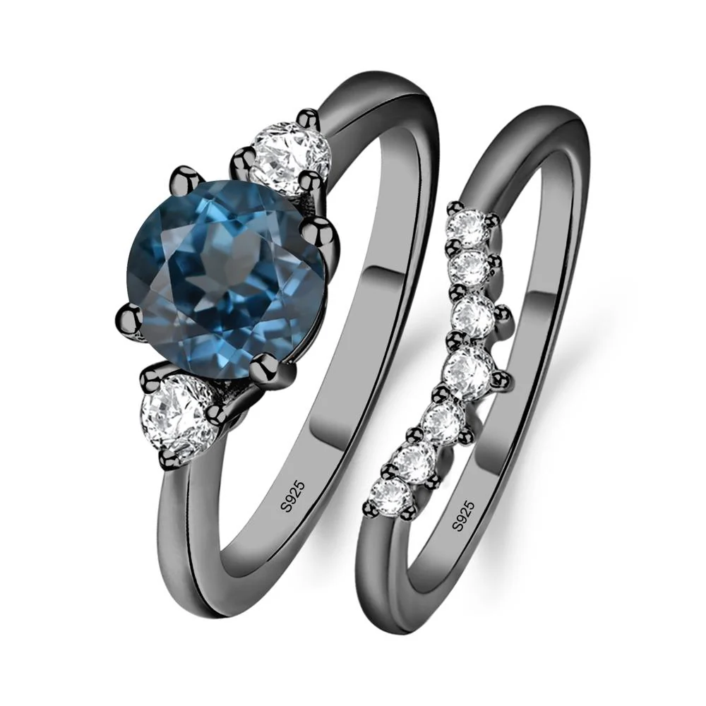 Round London Blue Topaz Wedding Ring Set - Image 2