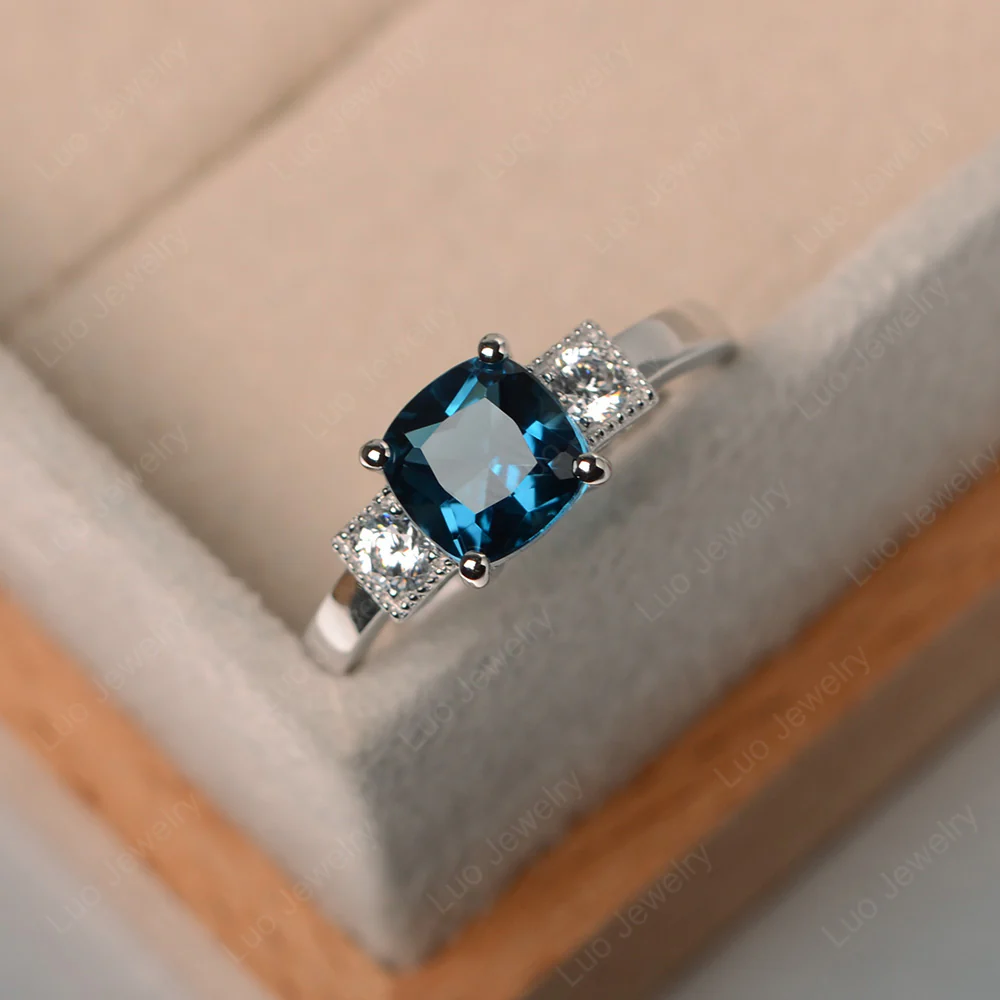 Cushion London Blue Topaz Trilogy Ring - Image 2