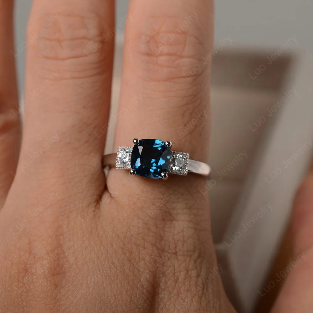 Cushion London Blue Topaz Trilogy Ring - Image 4