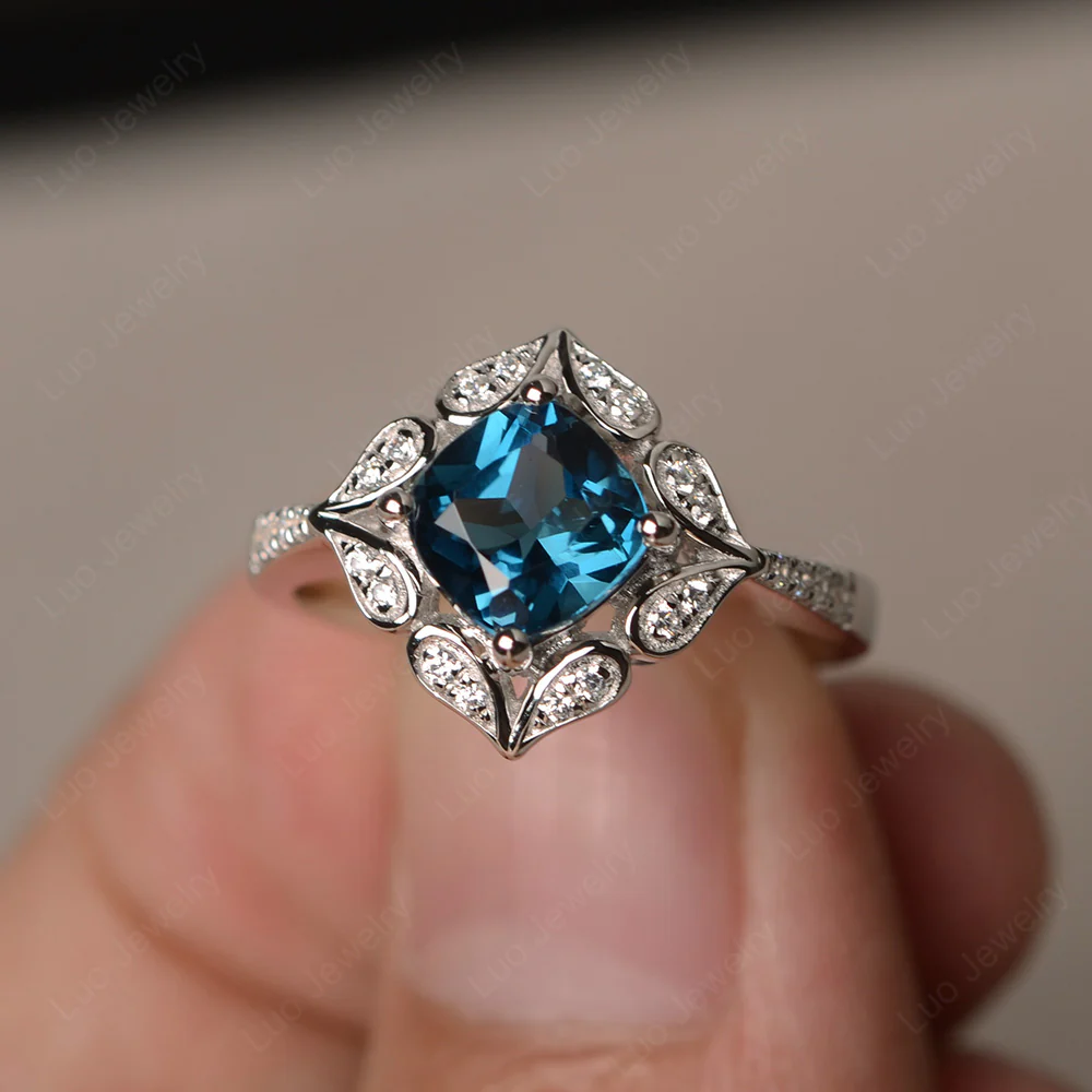 London Blue Topaz Ring Cushion Cut Kite Set - Image 2
