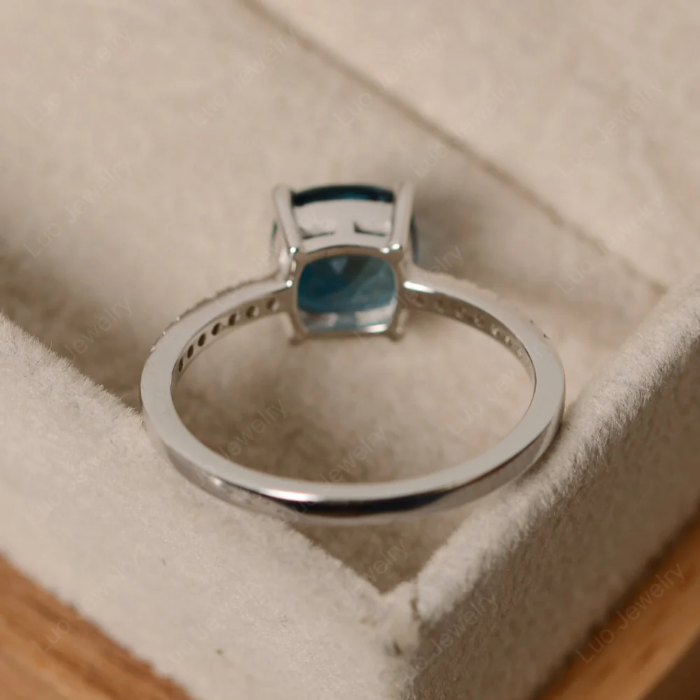 Cushion Cut London Blue Topaz Promise Ring - Image 3
