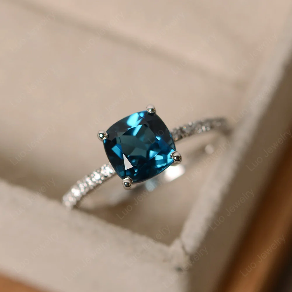 Cushion Cut London Blue Topaz Promise Ring - Image 4