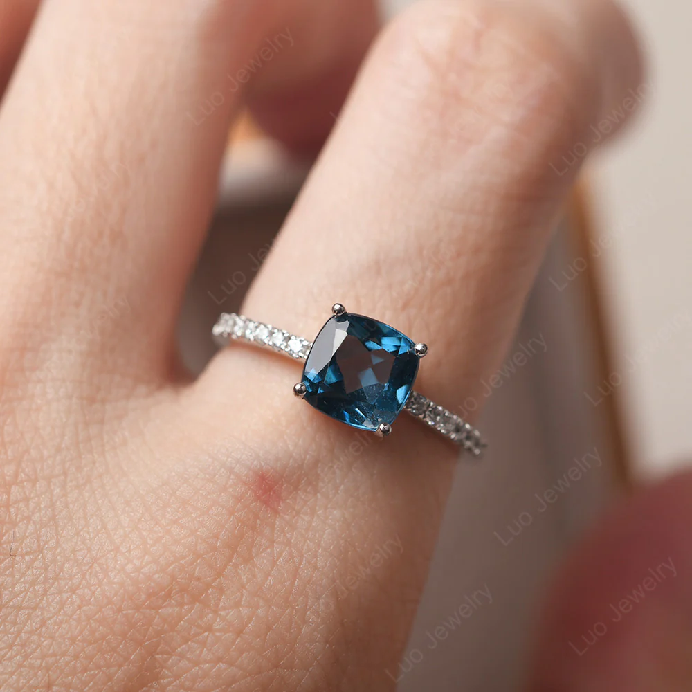 Cushion Cut London Blue Topaz Promise Ring - Image 5