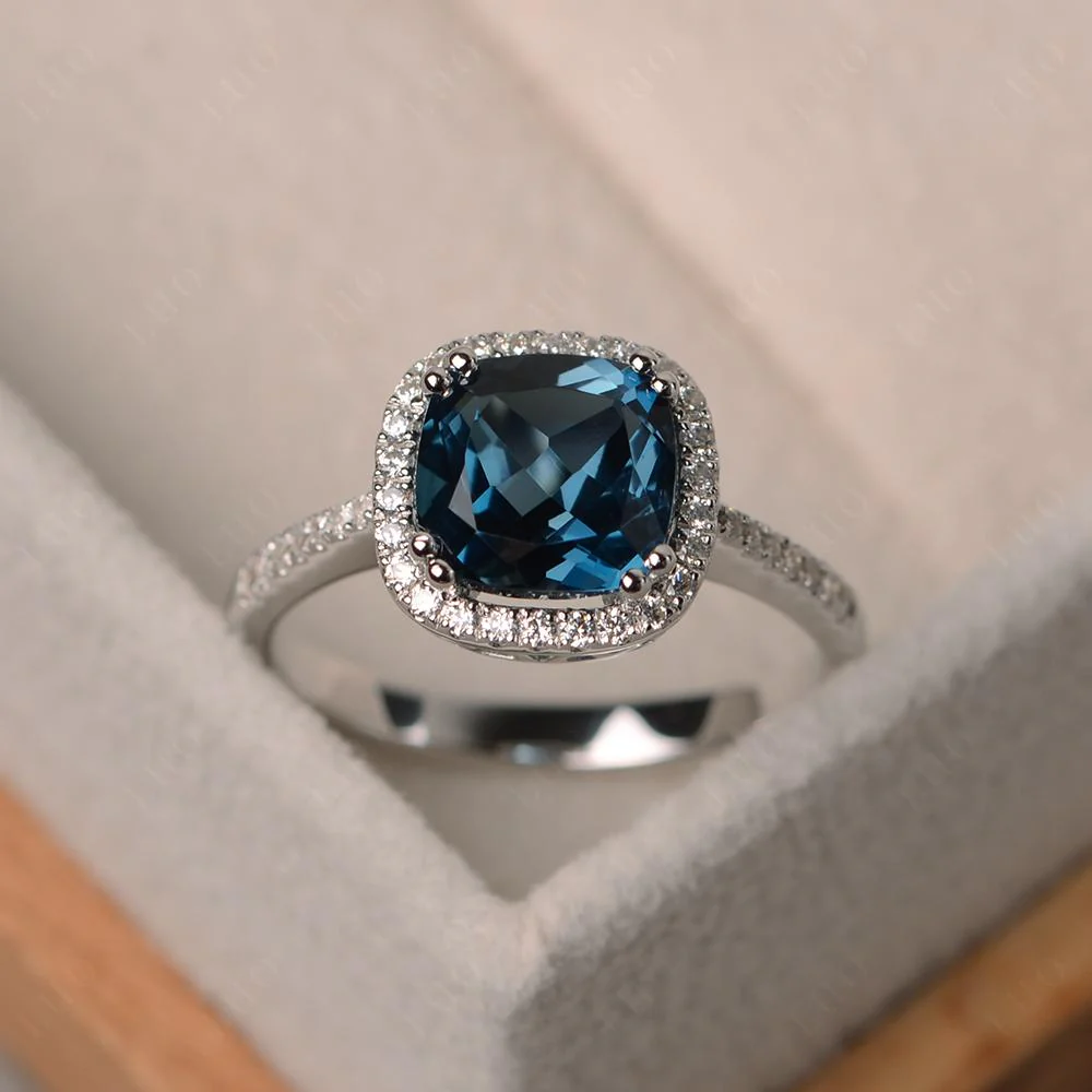 Cushion Cut London Blue Topaz Halo Ring - Image 10