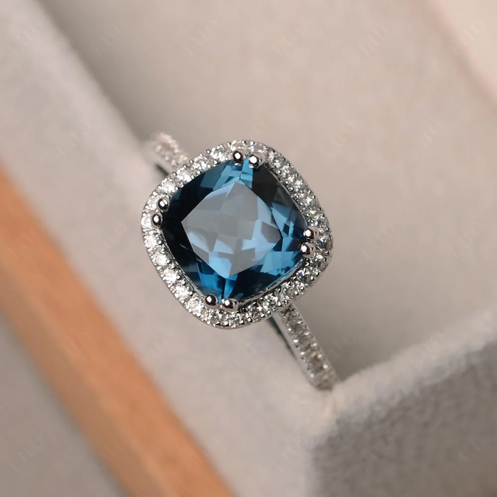 Cushion Cut London Blue Topaz Halo Ring - Image 11