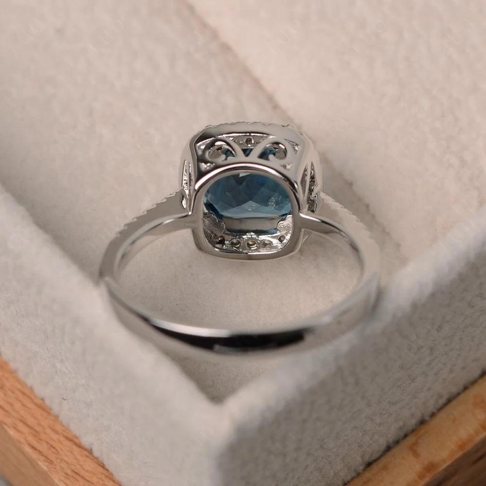Cushion Cut London Blue Topaz Halo Ring - Image 12